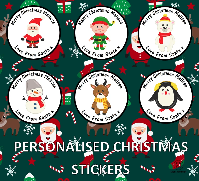 LABEL WARRIOR 24 Personalised Christmas Stickers Santa Father Christmas Presents Custom Labels