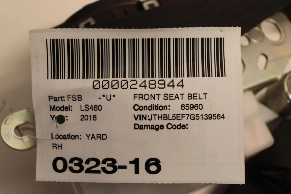 2013-2017 LEXUS LS460 LS600H FRONT RIGHT PASSENGER SIDE SEAT BELT OEM - Image 3 of 3