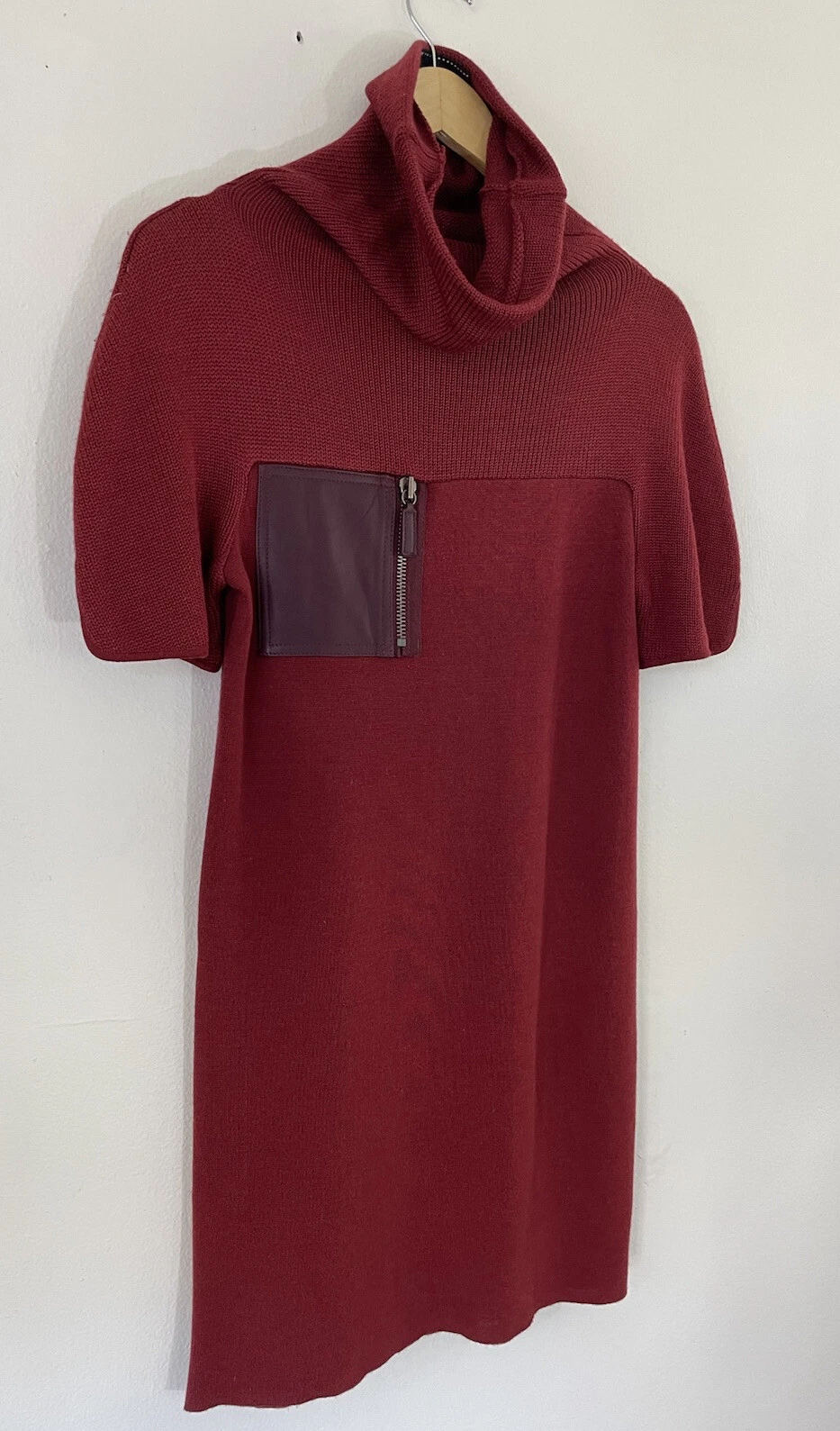 Abito donna Longchamp rosso marrone collo tartaruga maglione lana merino taglia M