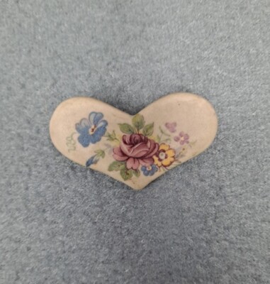 Vintage 2 Inch Ceramic Tan Heart Pin With Painted Flowers | eBay