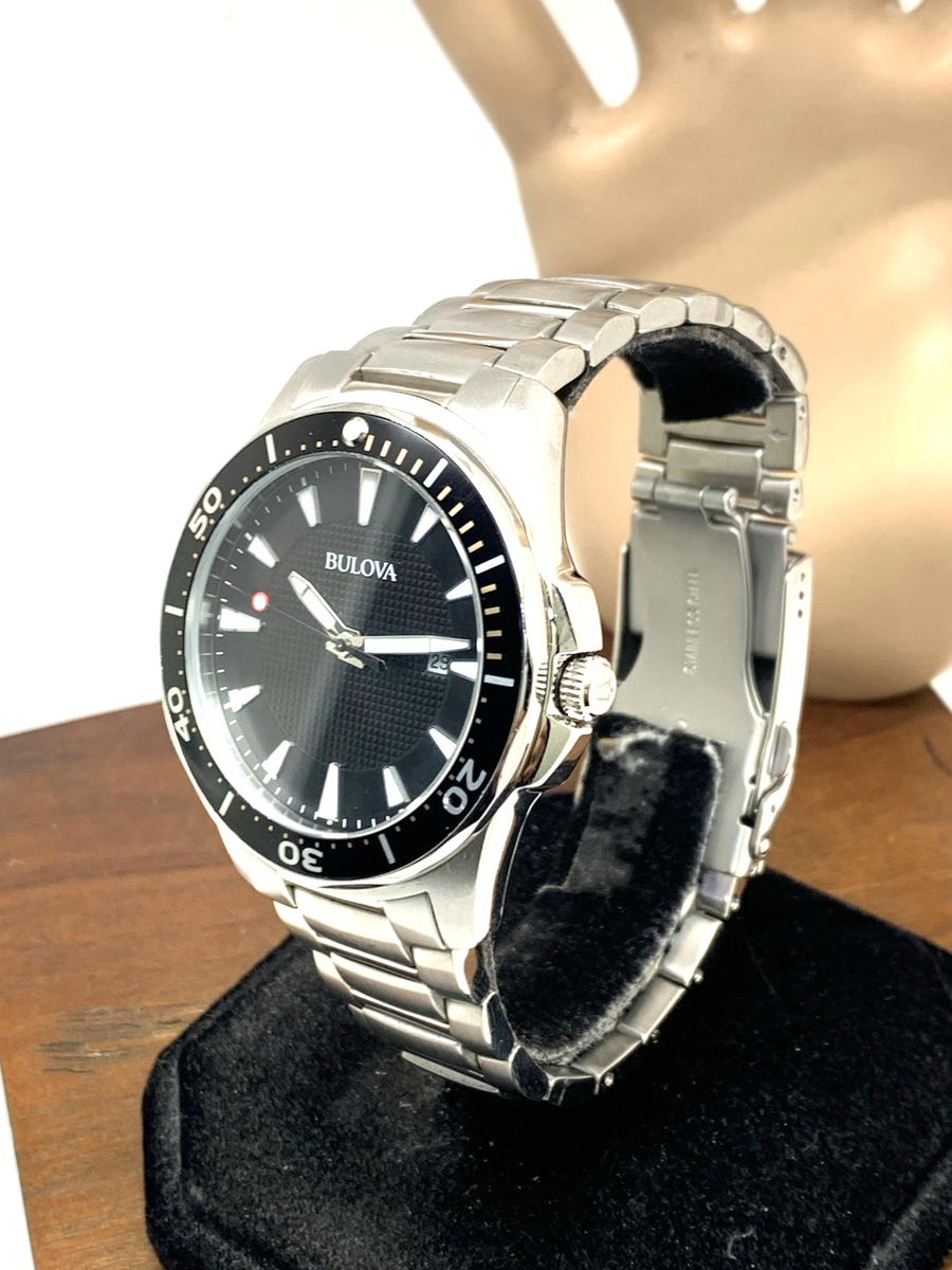 Bulova Men's Watch 98B328 Quartz Black Dial Date Silver Stainless