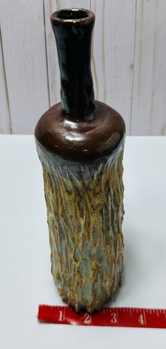 Vintage Vaso ceramica cilindro verde pietra funky/scala fatto a mano firmato artista - Foto 12 di 12