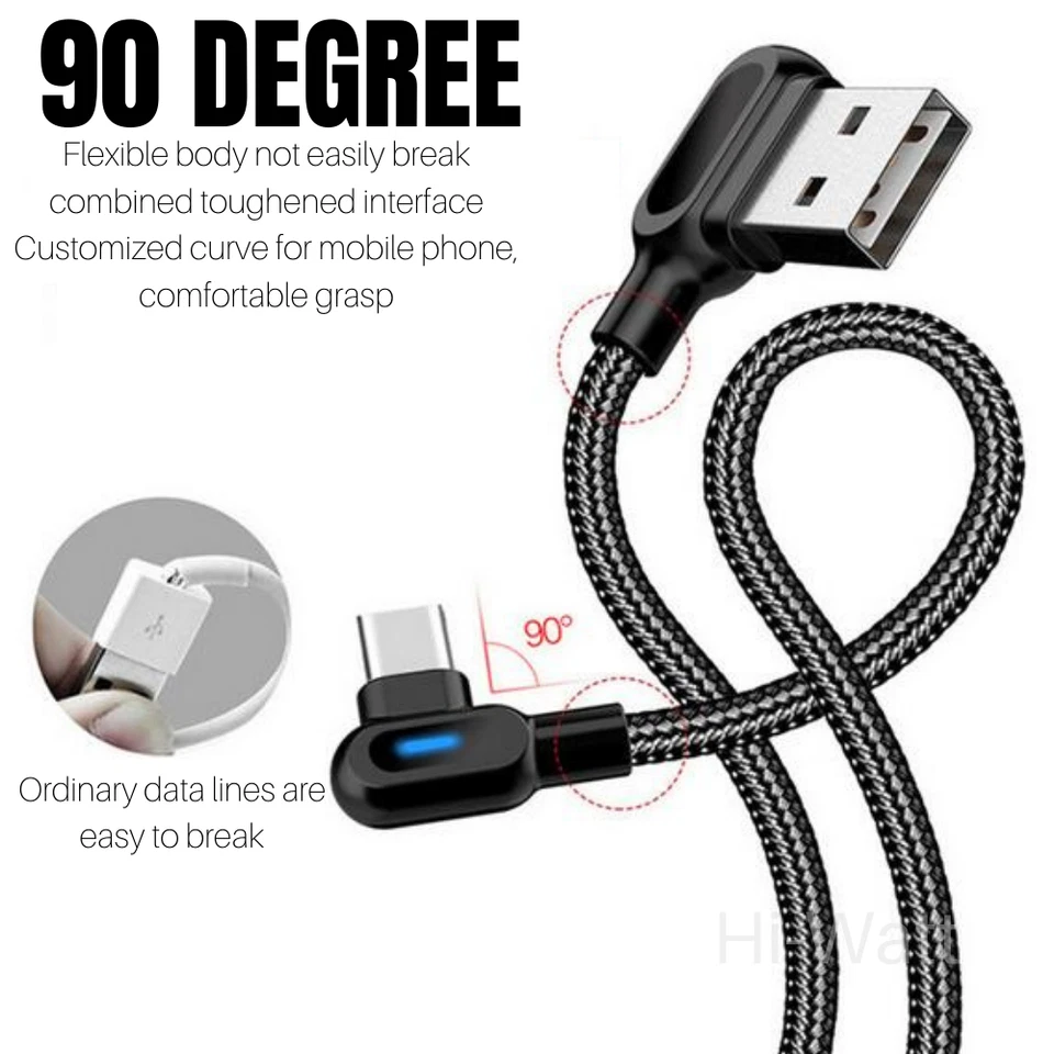 3 Pack Type C To USB A Cable 90 Degree Right Angle Fast Charger Cord For Samsung - Image 3 of 4