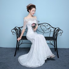 Off Shoulder Princess Ivory Wedding Dresses Mermaid Bride Robe Half Sleeve 2019