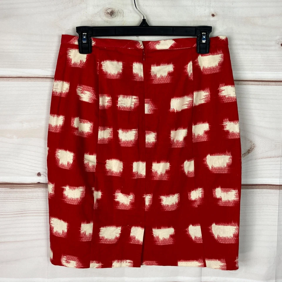 Falda Corey Lynn Calter Mujer 8 Rojo Blanco Lápiz Mezcla Lino Forrada Geométrica Foto 4 de 4