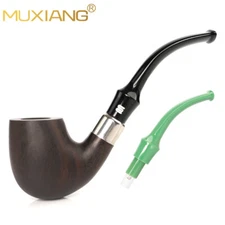 Ebony Wood Tobacco Pipe 9mm Filter Smoking Pipe 2 Bent Saddle Stem 10 Tools