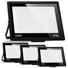 4 Pack 100W LED Flood Light Outdoor with Plug, IP66 Waterproof Exterior Secur...