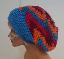 BRIGHT MULTI COLOR BAGGIE BAGGY SLOUCHY BEANIE HAT TAM CAP RASTA DREADS