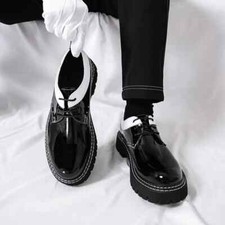 Mens Patent Leather Lace Up Shoes Round Toe Oxfords Loafers Wedding Shoes 38-46