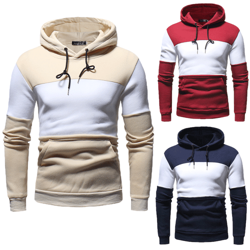 Spring/Autumn Men's Loose  Casual Stitching Contrast Color Hooded Long-sleeved