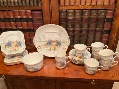 Vintage Taylor & Kent 21-teiliges Gartenszene Bone China Teeservice - makellos & selten