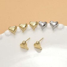 10pcs Gold/Silver Heart Earrings,14K Gold Plated Brass Love Heart Stud Earrings