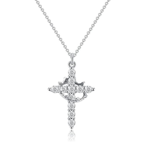 14k Gold Cross Necklace for Women,Cubic Zirconia Crown Cross Pendant Necklaces - Picture 15 of 18