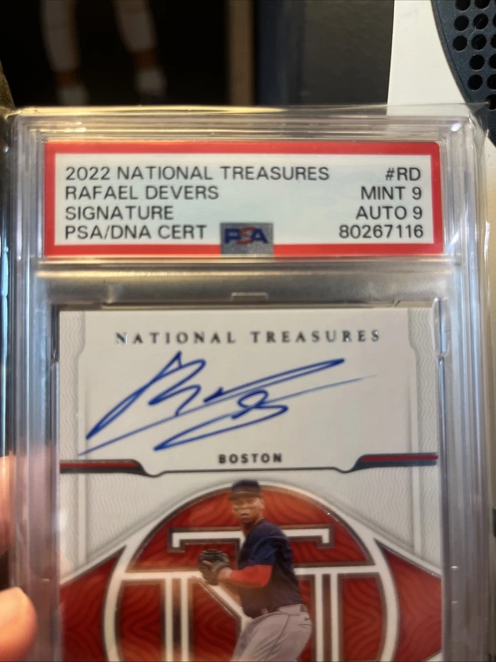 National Treasures Rafael Devers 2023 tarjeta automática/99 tarjeta PSA 9 ¡auto 9!! Foto 3 de 4