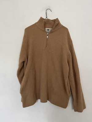 Kashwére Half Zip Pullover Large Camel Microfiber Plush Zip Men Outdoors