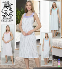 Womens Ladies Nightdress Nighties COTTON SLEEVELESS Vest Pyjama Shirt Midi dress