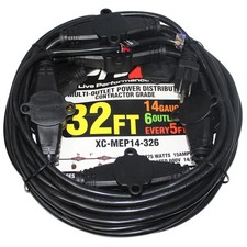 ProX XC-MEP14-326 32' 110V Male to 6 Socket 110V Female Power Cord 6 Outlet 14/3
