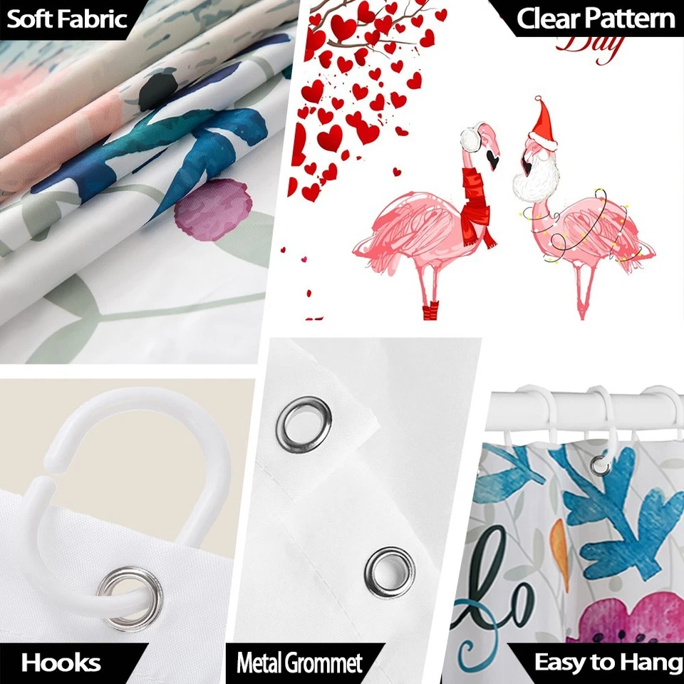 Cortina de Ducha San Valentín Corazones Flamencos Rosa Decoración Romántica con Ganchos Foto 2 de 4