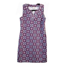 Talbots Petite Sheath Dress Small Pink Blue Geometric Figure Flattering Feminine