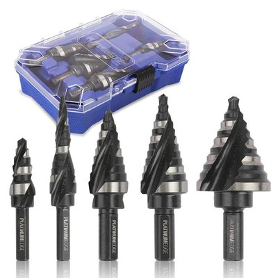 PLATINUMEDGE Step Drill Bits Set, 5 Pcs High Speed Steel Step Drill Bit for Shee