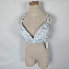 Shade Shore Bikini Top Women's 38D Blue White Gray Geometric Tie Back Loop NWT