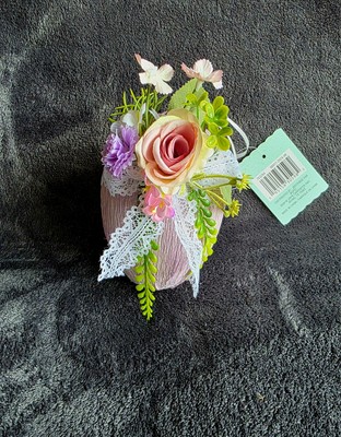 New Ashland lilac 4.5'' Tabletop Easter Egg with colorful Lace Trim & Flowers