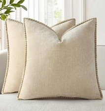Spring Chenille Soft Cozy Throw Pillow Covers 20" x 20" Pack of 2 Beige