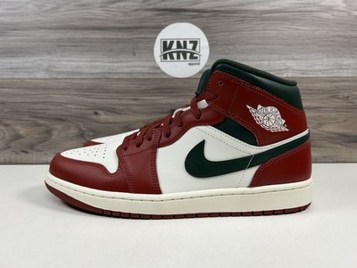Nike Air Jordan 1 Mid Midnight Green Red White Men's Shoes DQ8426