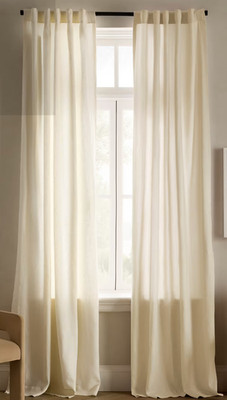Quince European Linen Curtain Panel Ivory 48x96 Lined Back Tab Rod Pocket