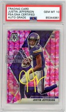 Justin Jefferson 2020 Mosaic Camo Pink Auto Rookie Card #209 PSA/DNA 10 (Stain). rookie card picture