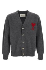 AMI PARIS Ami De Coeur Gray Wool Cardigan New  Authentic