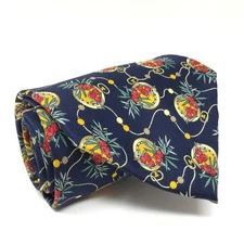 Leonard Paris Classic Tie Blue Red Berries Green Festive Made Italy Necktie