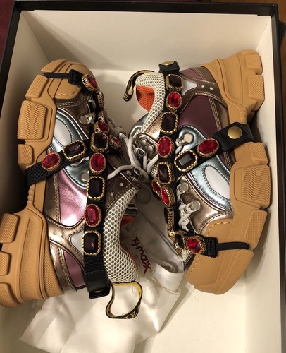 NIB Gucci Women's EU 34.5 Flashtrek Leather Chunky Sneaker Removable Crystals - Picture 24 of 24
