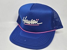 Vintage Hawaiian Headwear Hawaii Trucker Hat Men's OSFA Snapback Blue Pink White