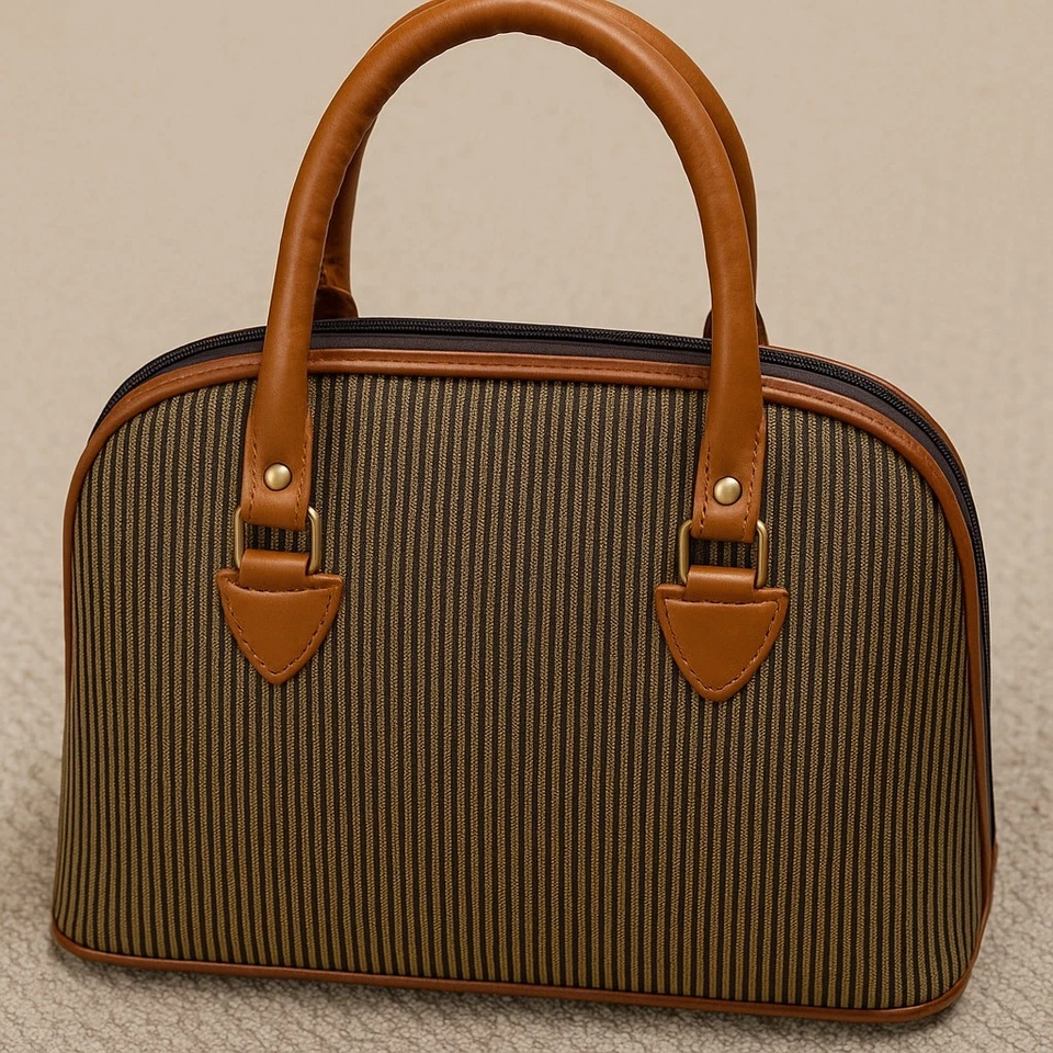 Vintage Brown & Black Narrow Stripe Satchel Handbag | Fendi-Inspired - Image 3 of 4
