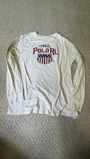 Polo Ralph Lauren Shirt Youth Large Beige USA Flag Long Sleeve