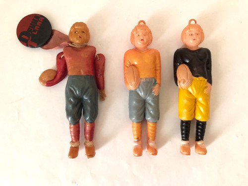 3 VINTAGE CELLULOID FOOTBALL PLAYERS VG