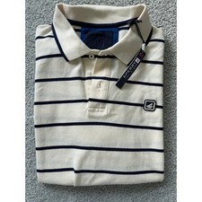Sperry Top Sider Mens Striped Polo Shirt Cream Navy Short Sleeve Classic Fit XL