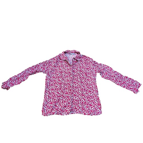 Vtg Esprit Sz S Pink Retro White Swirl 80s Pattern Button Up Down Blouse