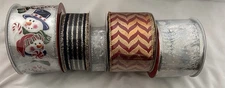 Lot of 5 Assorted Christmas Craft or Wrapping Ribbon Spools New Silver Red