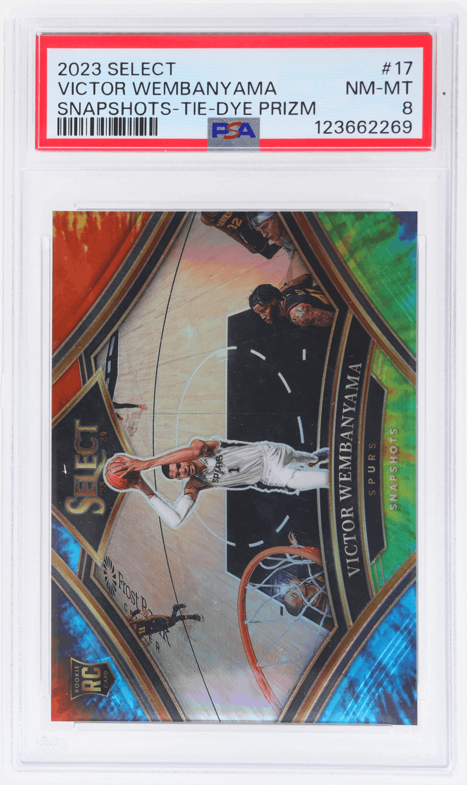 2023 Panini Select Victor Wembanyama Snapshots Tie-Dye Prizm #17 /25 PSA 8