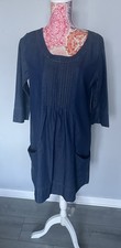 Seasalt Cornwall Maggi Dress Navy Blue Denim Pockets Empire Line Size 14 VGC 