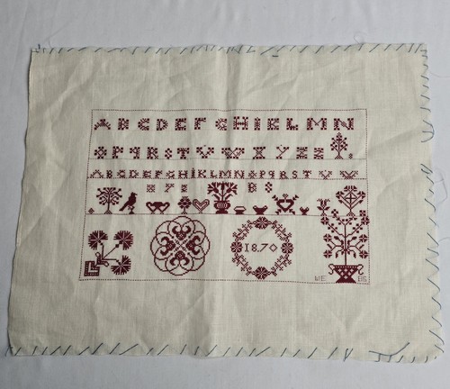 Vintage Crosstitch Needlepoint Sampler Alphabet Unframed Linen