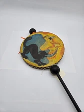 Vintage Halloween Man-on-the-Moon and Cat Hand Drum Noisemaker
