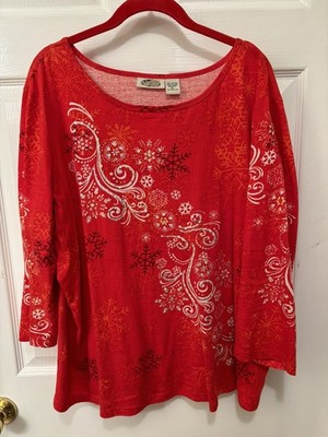 Red/White/Collections Etc/Snowflake & Sequined/ % cotton XL shirt/FRILLY!