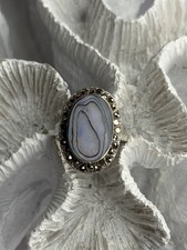 925 Sterling Silver Abalone Marcasite Ring Size 9