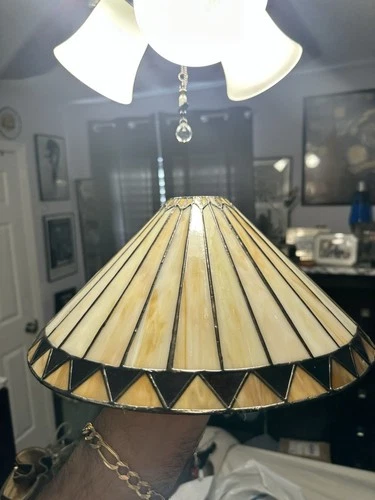 Quoizel Leaded Stained Glass Panel Lamp Shade 14” Art Crafts Tiffany Style