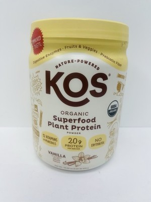 Kos Organic Plant Protein Powder VANILLA 13.05 Oz Exp 6/26 