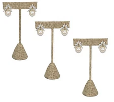 888 Display USA  - 3 Burlap Fabric Earring T Stand Showcase Displays (5.75" (3 