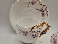 Antique Demitasse,Set Of Three Cups And Saucers, Painted.